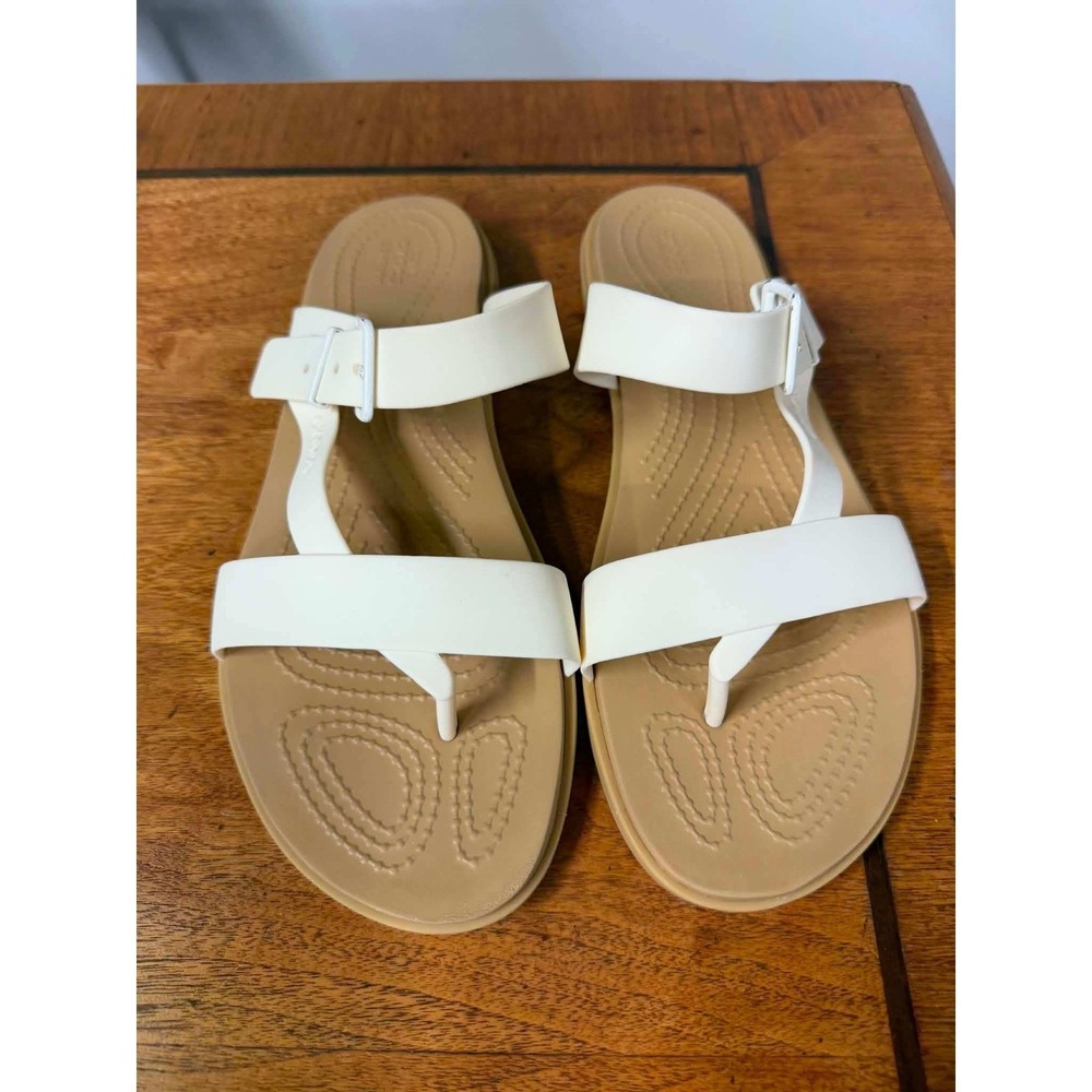 Crocs Womens 9 White Tulum Sandal Strappy Flat Buckle Comfort Summer Beach